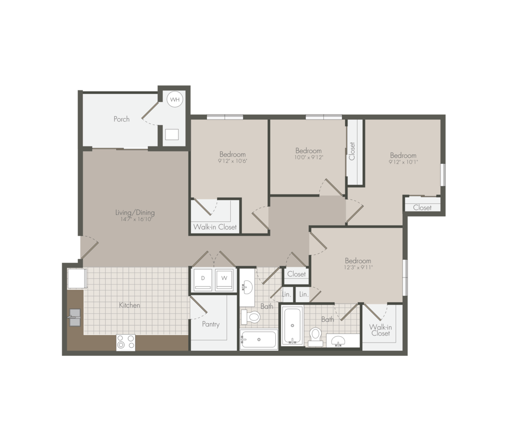 4 bed x 2 bath floor plan